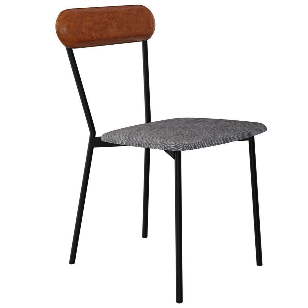 Cadeira Estofada Para Sala De Jantar Liora Preto C01 Linho Prata Courino Caramelo - Lyam Decor - 1