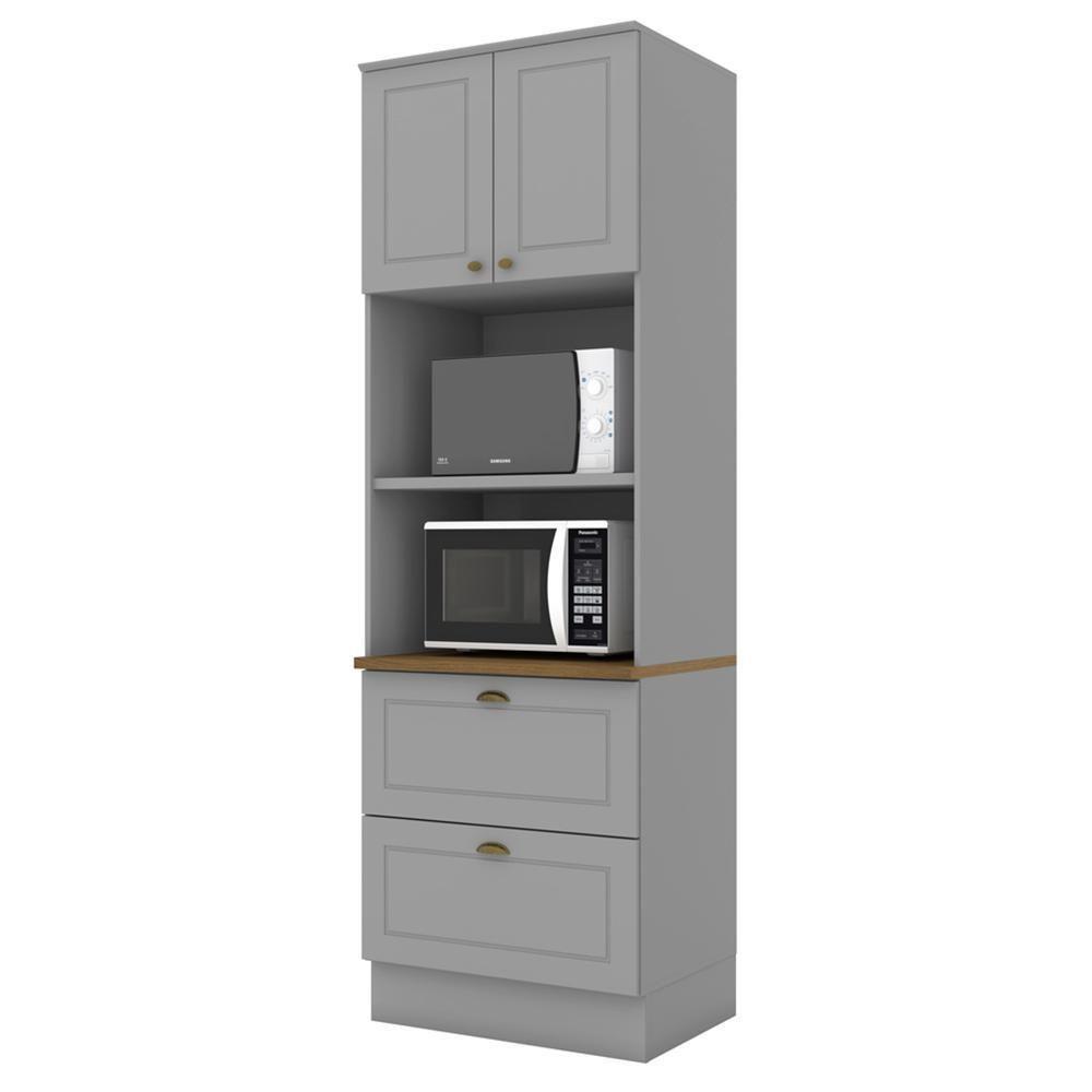 Torre Quente 2 Fornos Americana Cinza Com Tampo Nature - Móveis Cinza-nature - 1