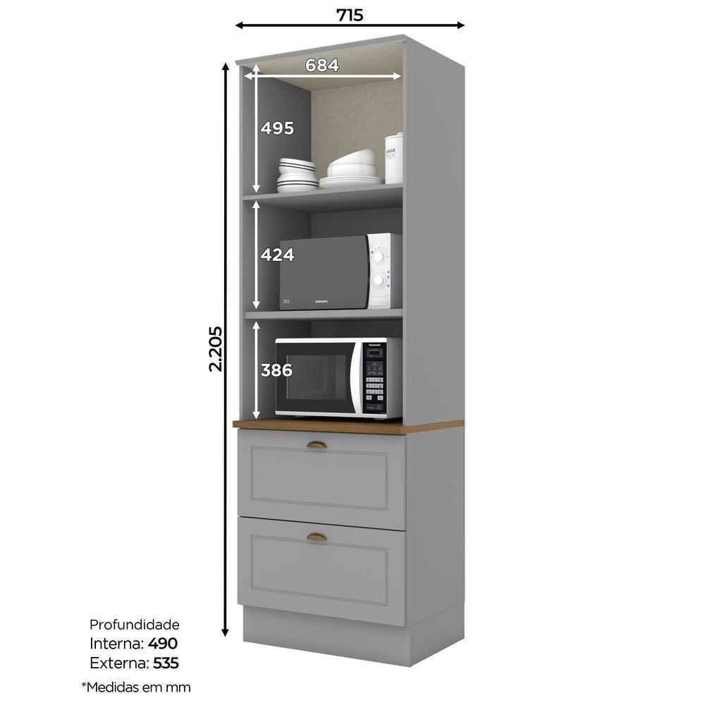 Torre Quente 2 Fornos Americana Cinza Com Tampo Nature - Móveis Cinza-nature - 3