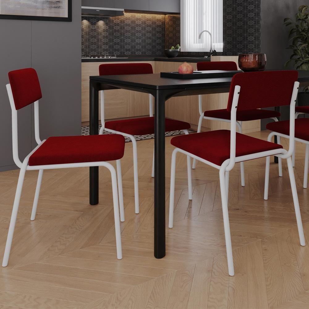 Kit 04 Cadeiras Estofada Para Sala De Jantar Sense Branco C01 Veludo Vermelho Vinho - Lyam Decor - 2