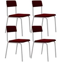 Kit 04 Cadeiras Estofada Para Sala De Jantar Sense Branco C01 Veludo Vermelho Vinho - Lyam Decor - 1