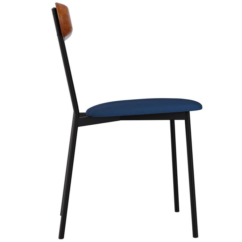 Cadeira Estofada Para Sala De Jantar Liora Preto C01 Linho Azul Courino Caramelo - Lyam Decor - 6
