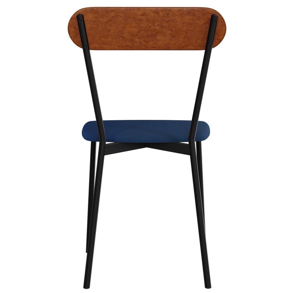 Cadeira Estofada Para Sala De Jantar Liora Preto C01 Linho Azul Courino Caramelo - Lyam Decor - 7