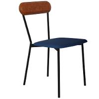 Cadeira Estofada Para Sala De Jantar Liora Preto C01 Linho Azul Courino Caramelo - Lyam Decor - 1