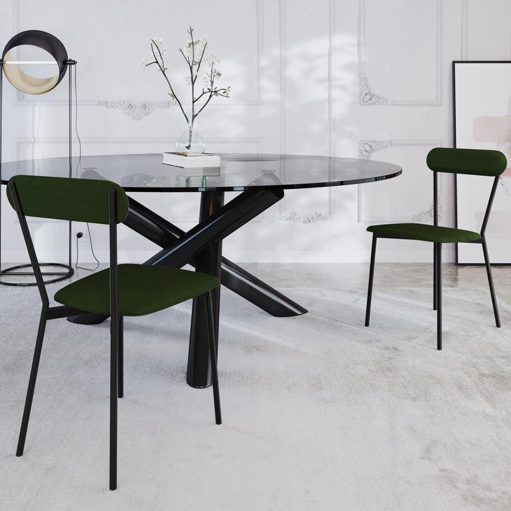 Kit 08 Cadeiras Estofada Para Sala De Jantar Liora Preto C01 Linho Verde Musgo - Lyam Decor - 2