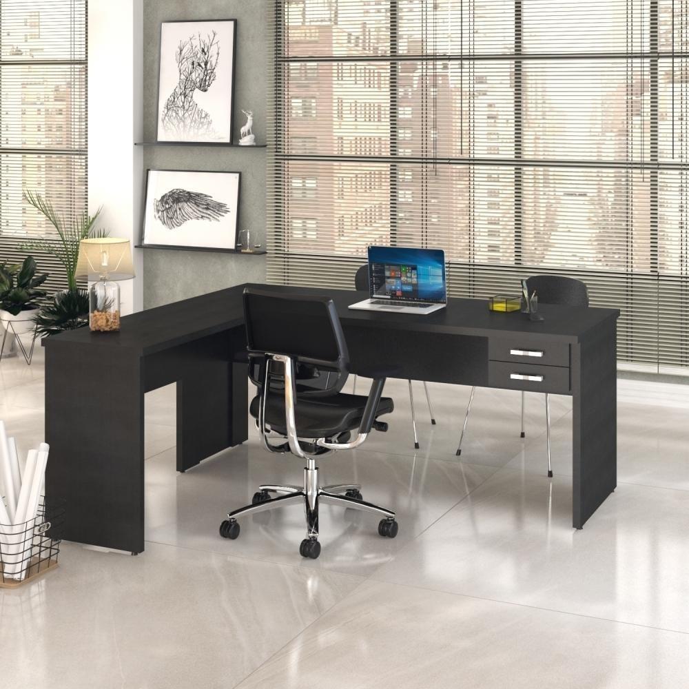 Mesa Para Escritório Em L 1,80x1,60m Tampo E Pés 30mm Com Gaveta Preto Ônix - 1