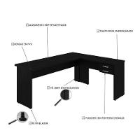 Mesa Para Escritório Em L 1,80x1,60m Tampo E Pés 30mm Com Gaveta Preto Ônix - 5