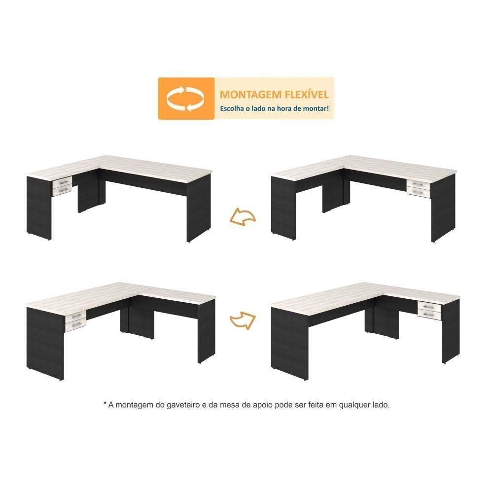 Mesa Para Escritório Em L 1,80x1,60m Tampo E Pés 30mm Com Gaveta Snow Compreto Ônix - 2