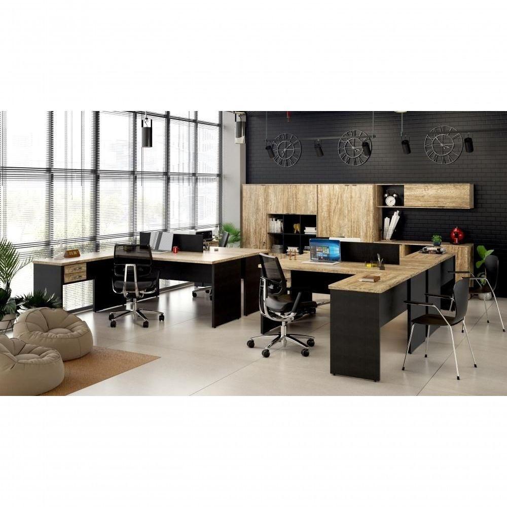 Mesa Para Escritório Em L 1,80x1,60m Tampo E Pés 30mm Com Gaveta Snow Compreto Ônix - 3