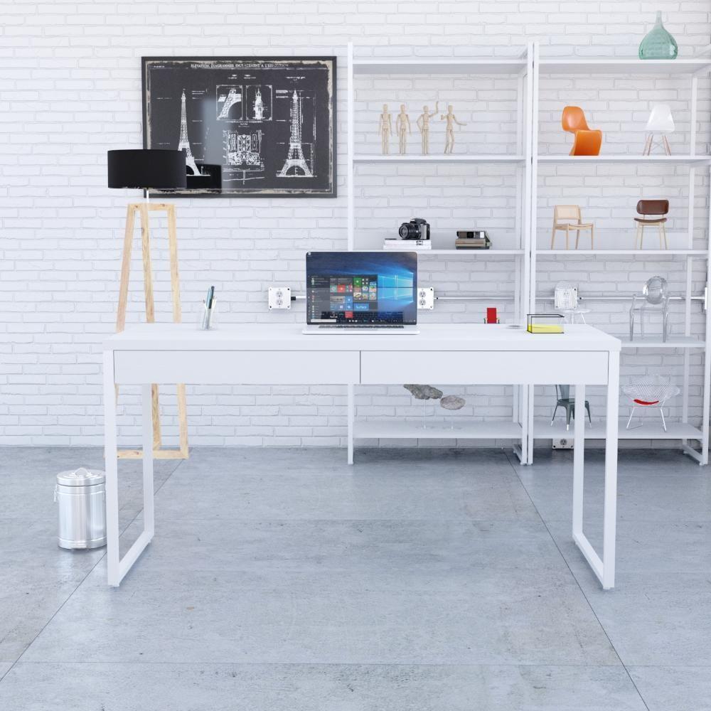 Mesa Diretor 150x60x75cm Com 2 Gavetas Kuadra Branco Chess Estrutura Branca - 1