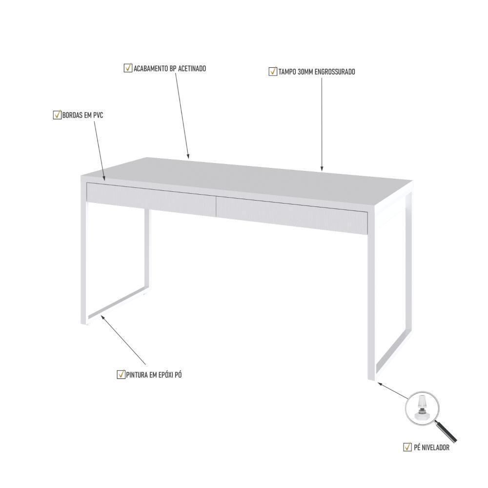 Mesa Diretor 150x60x75cm Com 2 Gavetas Kuadra Branco Chess Estrutura Branca - 4