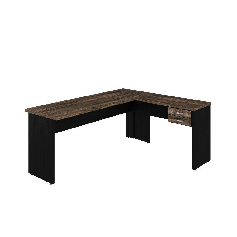 Mesa Para Escritório Em L 1,80x1,60m Tampo E Pés 30mm Com Gaveta Carvalho Dark Compreto Ônix - 2