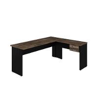 Mesa Para Escritório Em L 1,80x1,60m Tampo E Pés 30mm Com Gaveta Carvalho Dark Compreto Ônix - 2