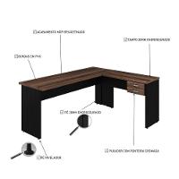 Mesa Para Escritório Em L 1,80x1,60m Tampo E Pés 30mm Com Gaveta Nogal Compreto Ônix - 8