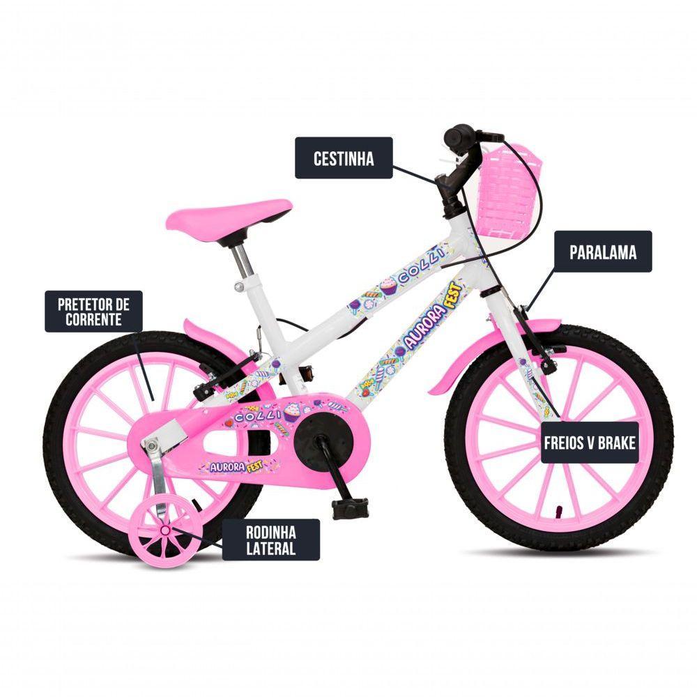 Bicicleta Aurora Fest, Aro 16, Com Freios V-brake, Com Rodas De Apoio, Capa Corrente E Cestinha Branco - 5