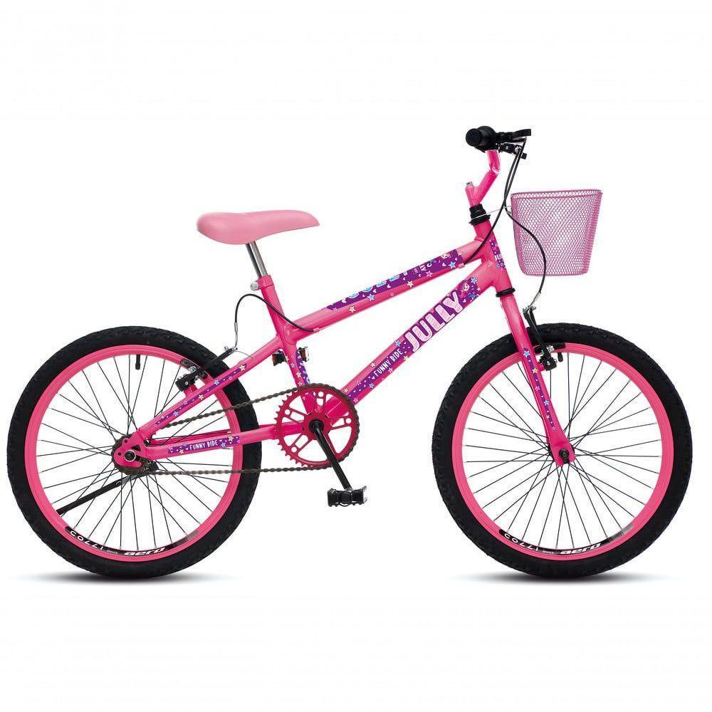 Bicicleta Jully Aro 20 Aero 36 Raias, Freios V-brake Dianteiro E Traseiro, Suporte De Guidão Down Hill E Cestinha Rosa - 1