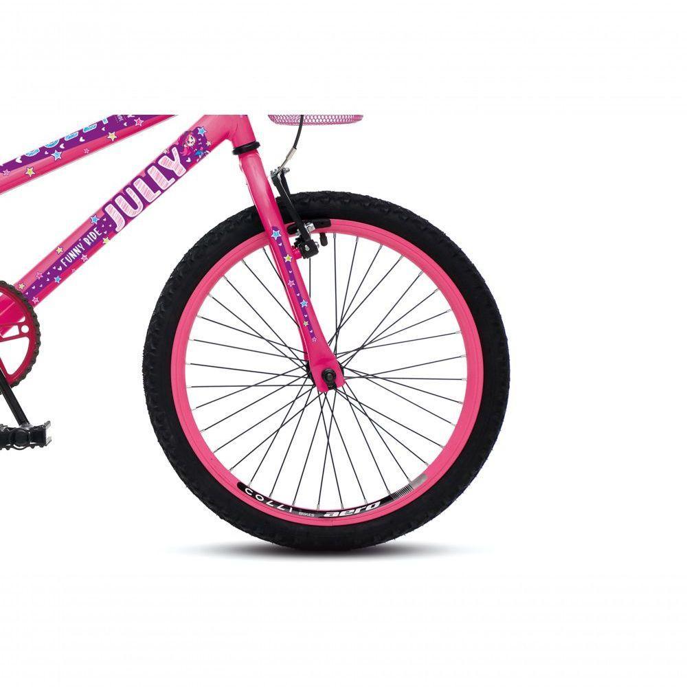 Bicicleta Jully Aro 20 Aero 36 Raias, Freios V-brake Dianteiro E Traseiro, Suporte De Guidão Down Hill E Cestinha Rosa - 2