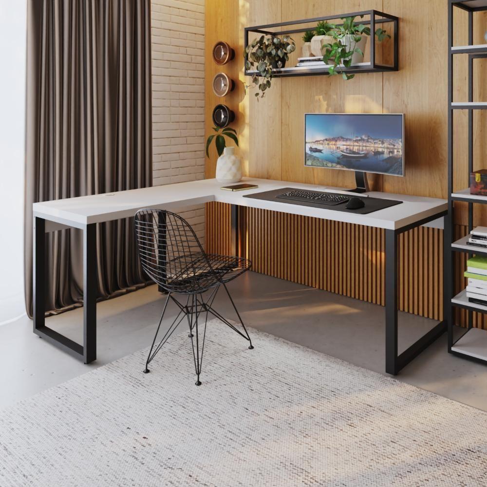 Mesa Em L Presidente 190x160x75cm Yon Branco Tx Estrutura Preta - 2