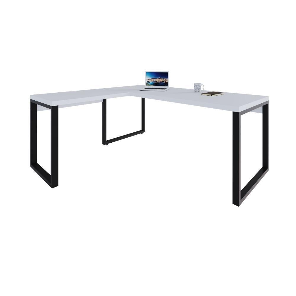 Mesa Em L Presidente 190x160x75cm Yon Branco Tx Estrutura Preta - 5