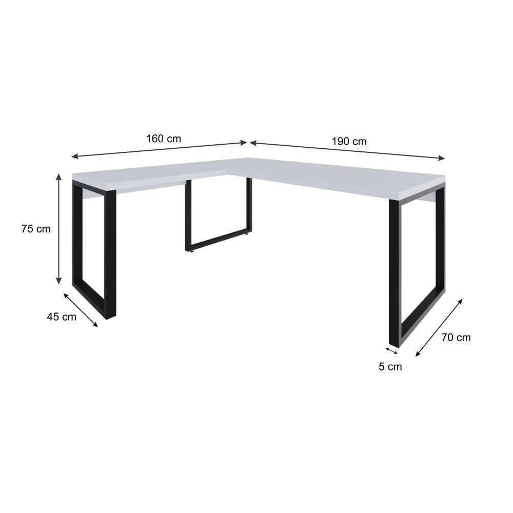 Mesa Em L Presidente 190x160x75cm Yon Branco Tx Estrutura Preta - 7
