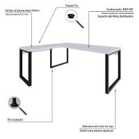 Mesa Em L Presidente 190x160x75cm Yon Branco Tx Estrutura Preta - 3
