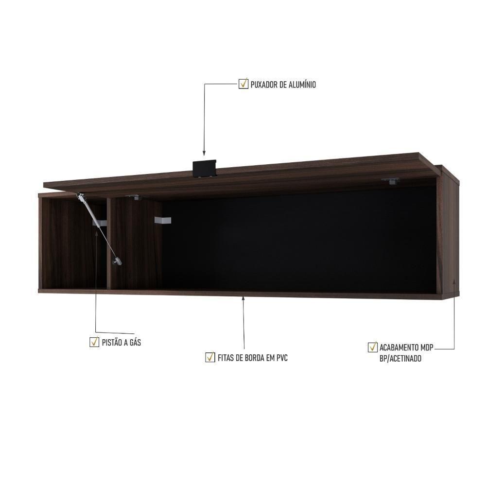 Armário Aéreo Com Nicho E Porta Basculante 35x135x35cm Wlnp135 Nogal Preto - 3