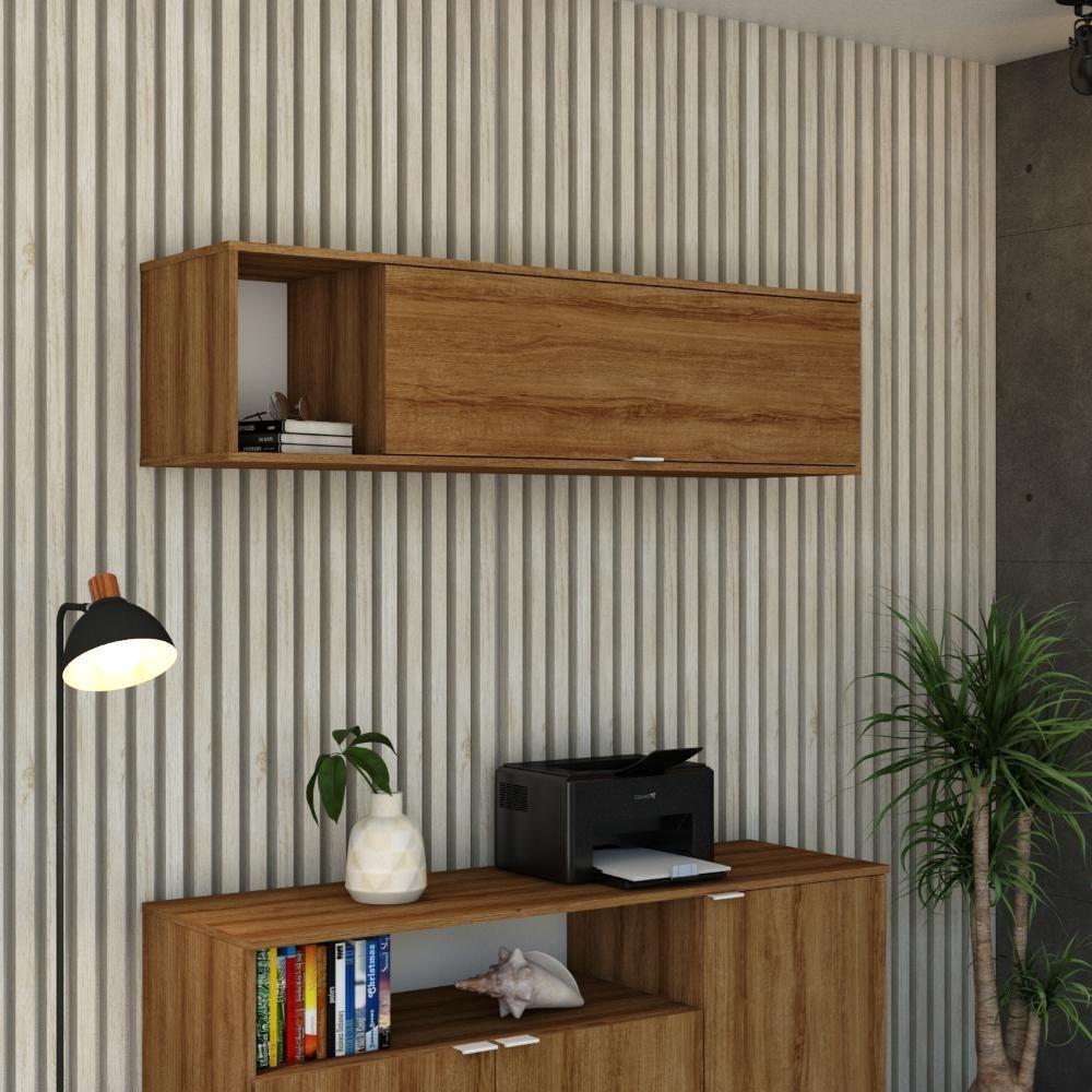 Armário Aéreo Com Nicho E Porta Basculante 35x135x35cm Wlnp135 Lâmina Mel Branco - 2