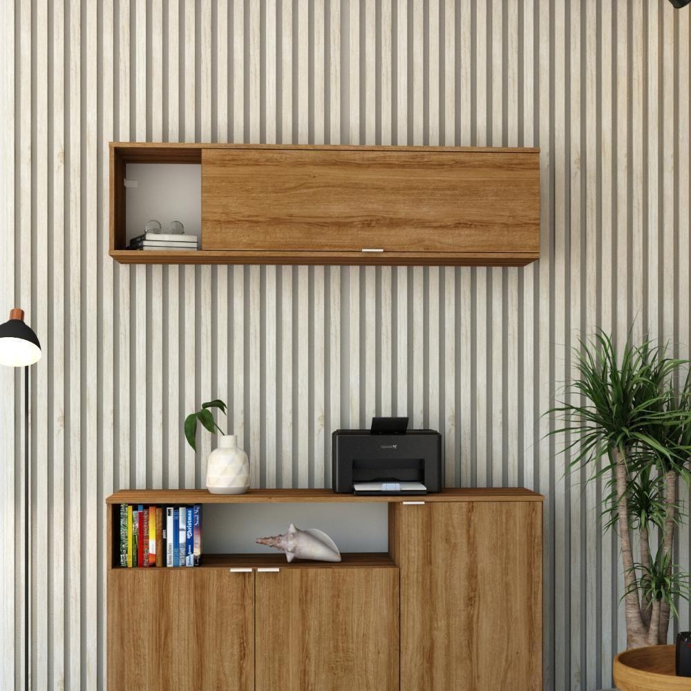 Armário Aéreo Com Nicho E Porta Basculante 35x135x35cm Wlnp135 Lâmina Mel Branco - 4