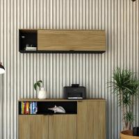 Armário Aéreo Com Nicho E Porta Basculante 35x135x35cm Wlnp135 Preto Tx Com Vermont Oak Preto