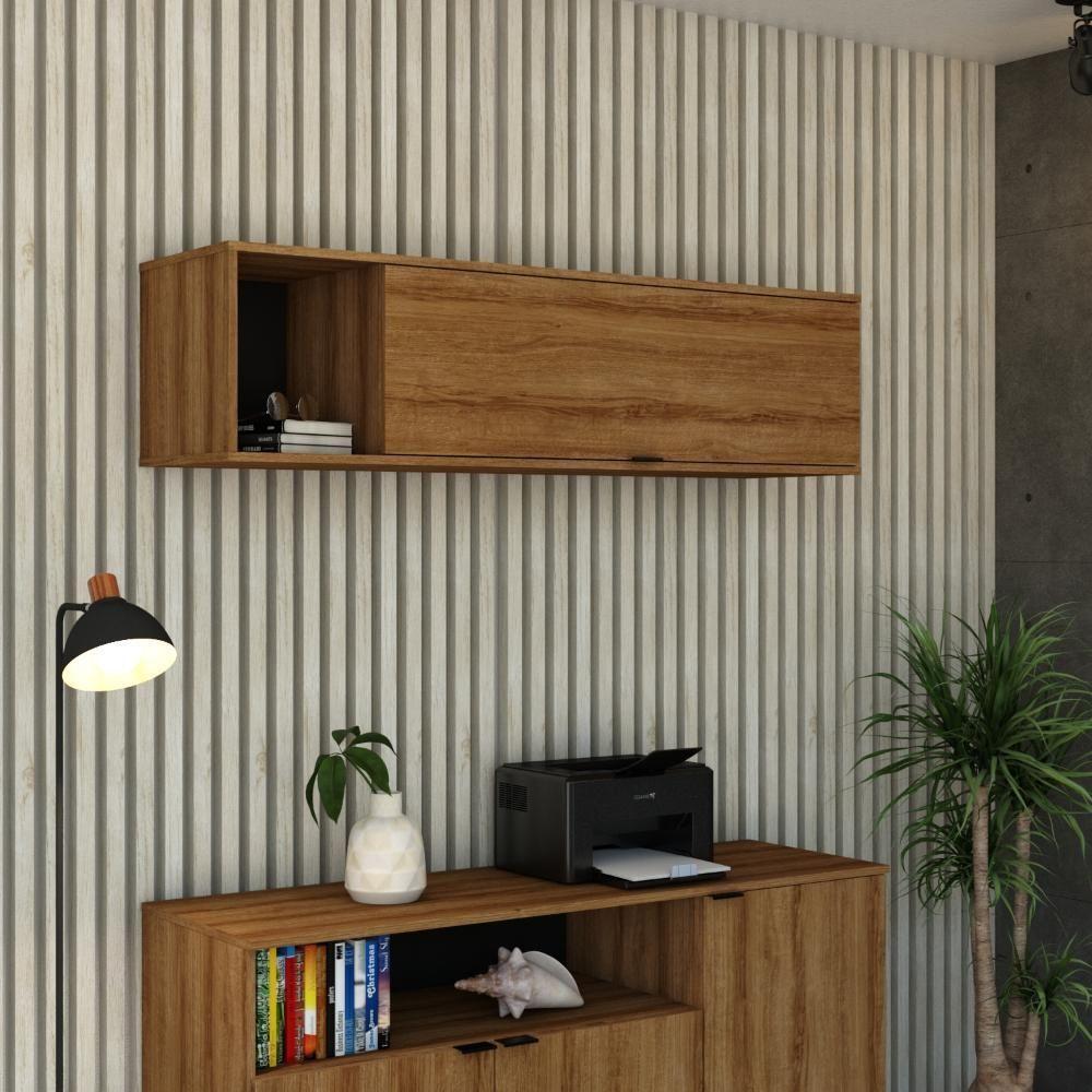 Armário Aéreo Com Nicho E Porta Basculante 35x135x35cm Wlnp135 Lâmina Mel Preto - 3