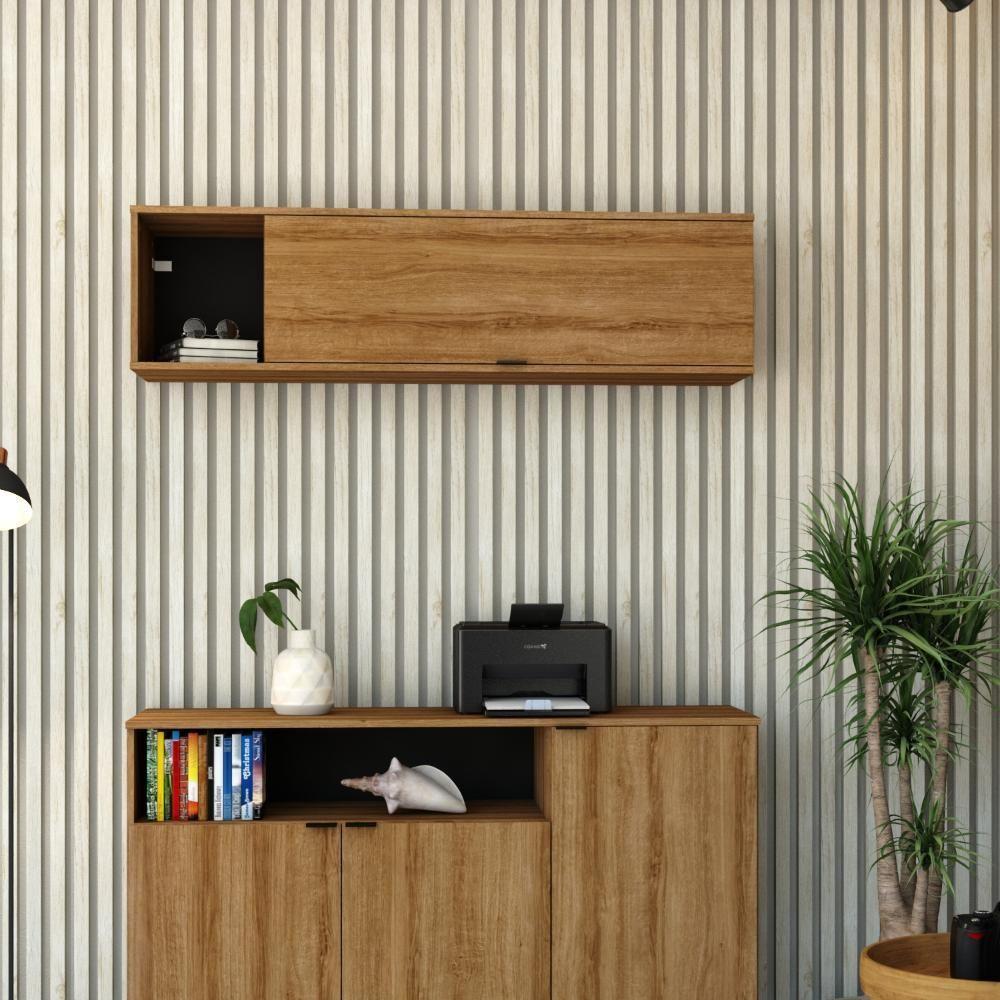 Armário Aéreo Com Nicho E Porta Basculante 35x135x35cm Wlnp135 Lâmina Mel Preto - 5