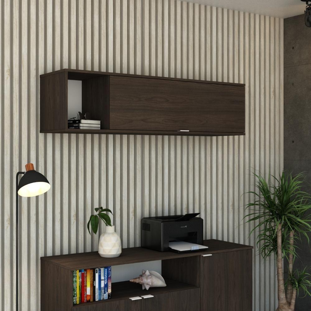 Armário Aéreo Com Nicho E Porta Basculante 35x135x35cm Wlnp135 Terracota Branco - 2