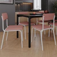 Kit 04 Cadeiras Estofada Para Sala De Jantar Sense Branco C01 Linho Rosê - Lyam Decor - 2