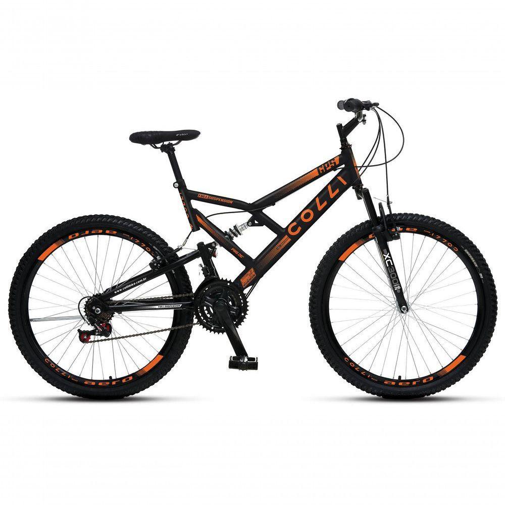 Bicicleta Gps 148 Dupla Suspensão E Freios V-brake, Aro 26 Aero, 36 Raias, 21 Marchas Colli Preto-laranja - 1