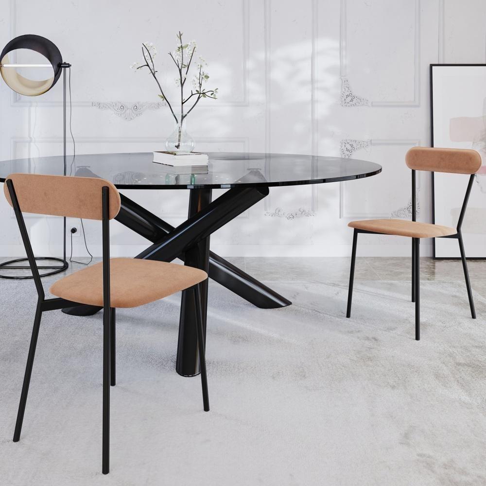 Cadeira Estofada Para Sala De Jantar Liora Preto C01 Veludo Bege - Lyam Decor - 2