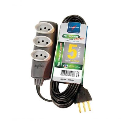Extensao Tripla Pp 3 X 0,75mm 2p+t Nbr 5 Metros No Shock Daneva