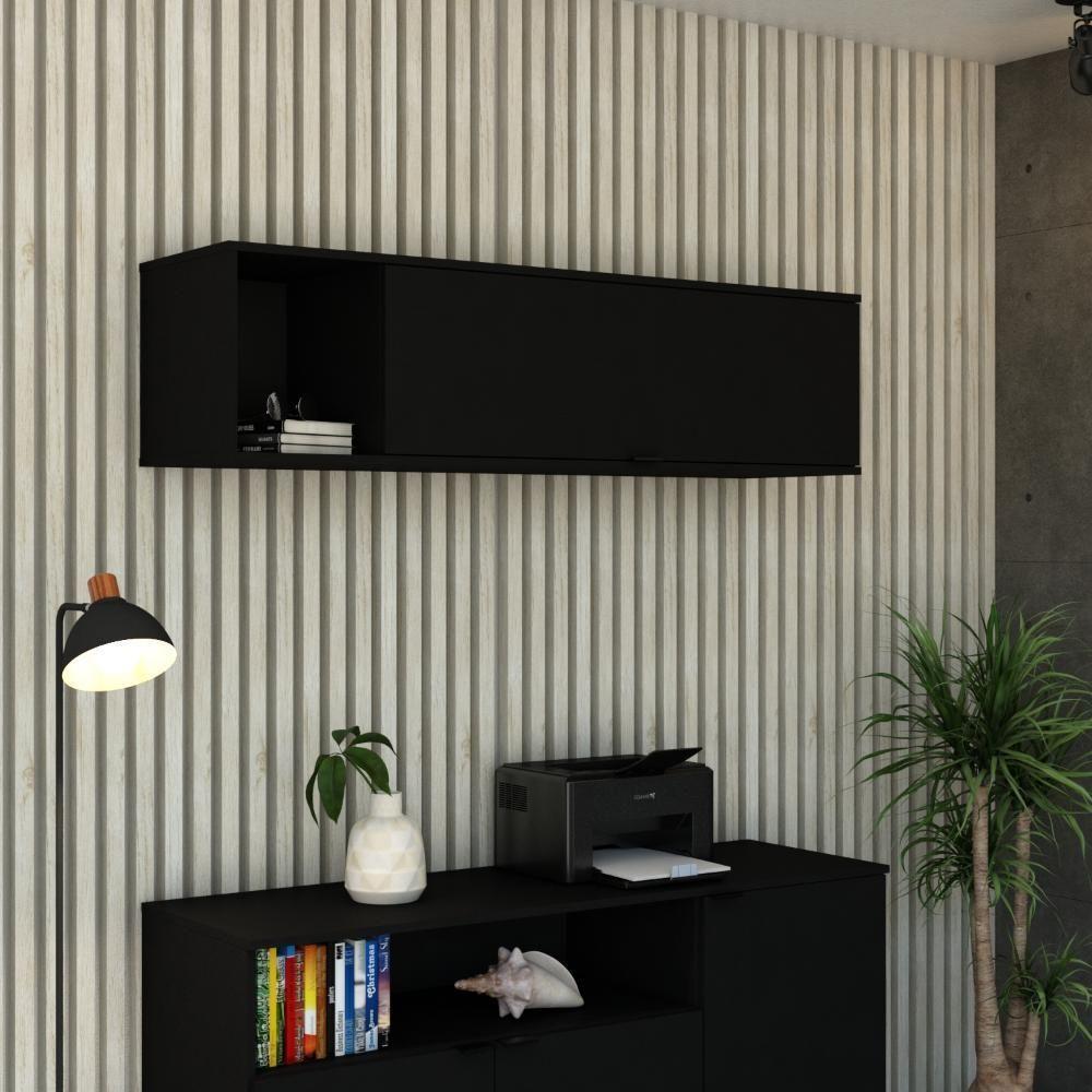 Armário Aéreo Com Nicho E Porta Basculante 35x135x35cm Wlnp135 Preto Tx - 2