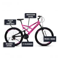 Bicicleta Gps 148 Dupla Suspensão E Freios V-brake, Aro 26 Aero, 36 Raias, 21 Marchas Colli Rosa - 5
