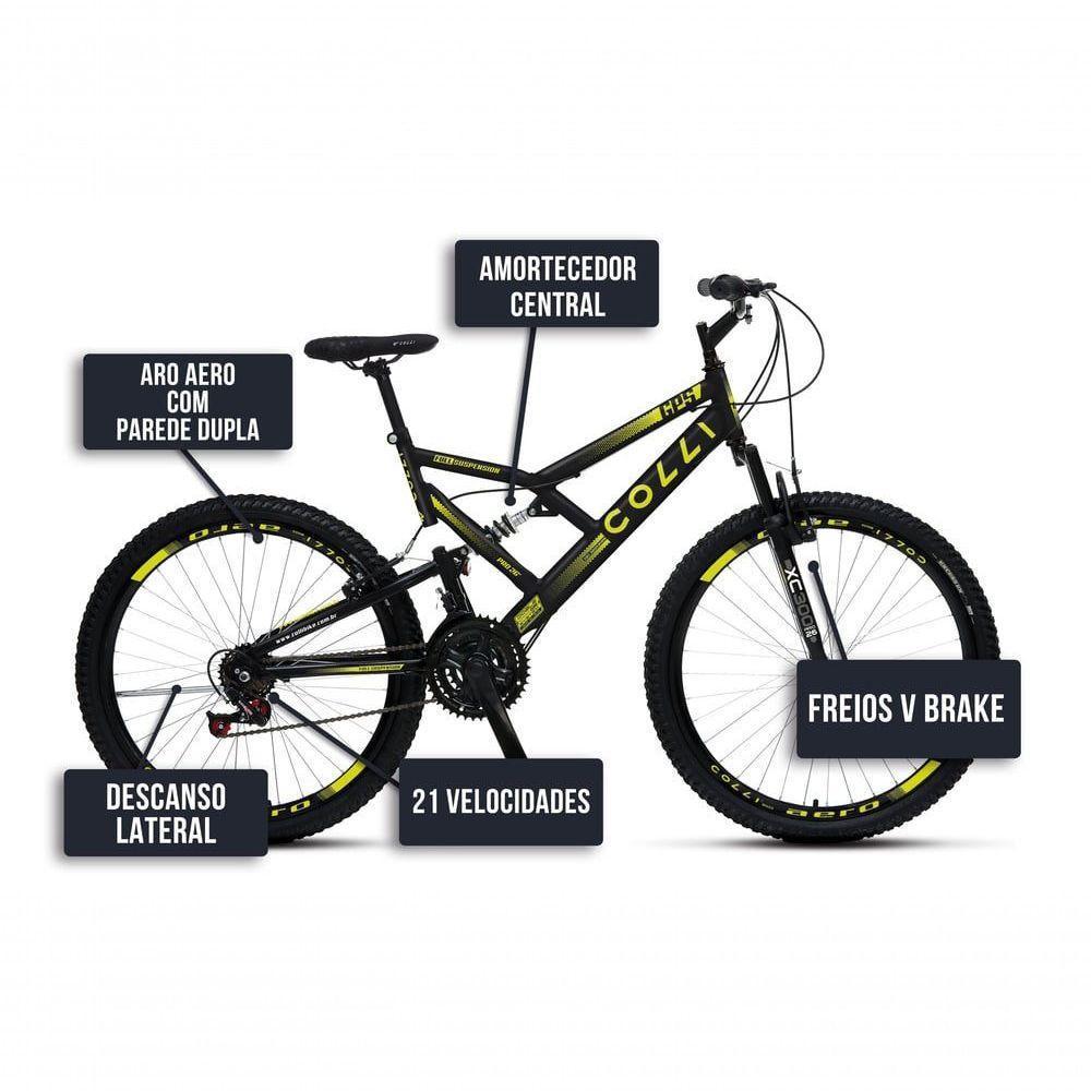 Bicicleta Gps 148 Dupla Suspensão E Freios V-brake, Aro 26 Aero, 36 Raias, 21 Marchas Colli Preto-amarelo - 5