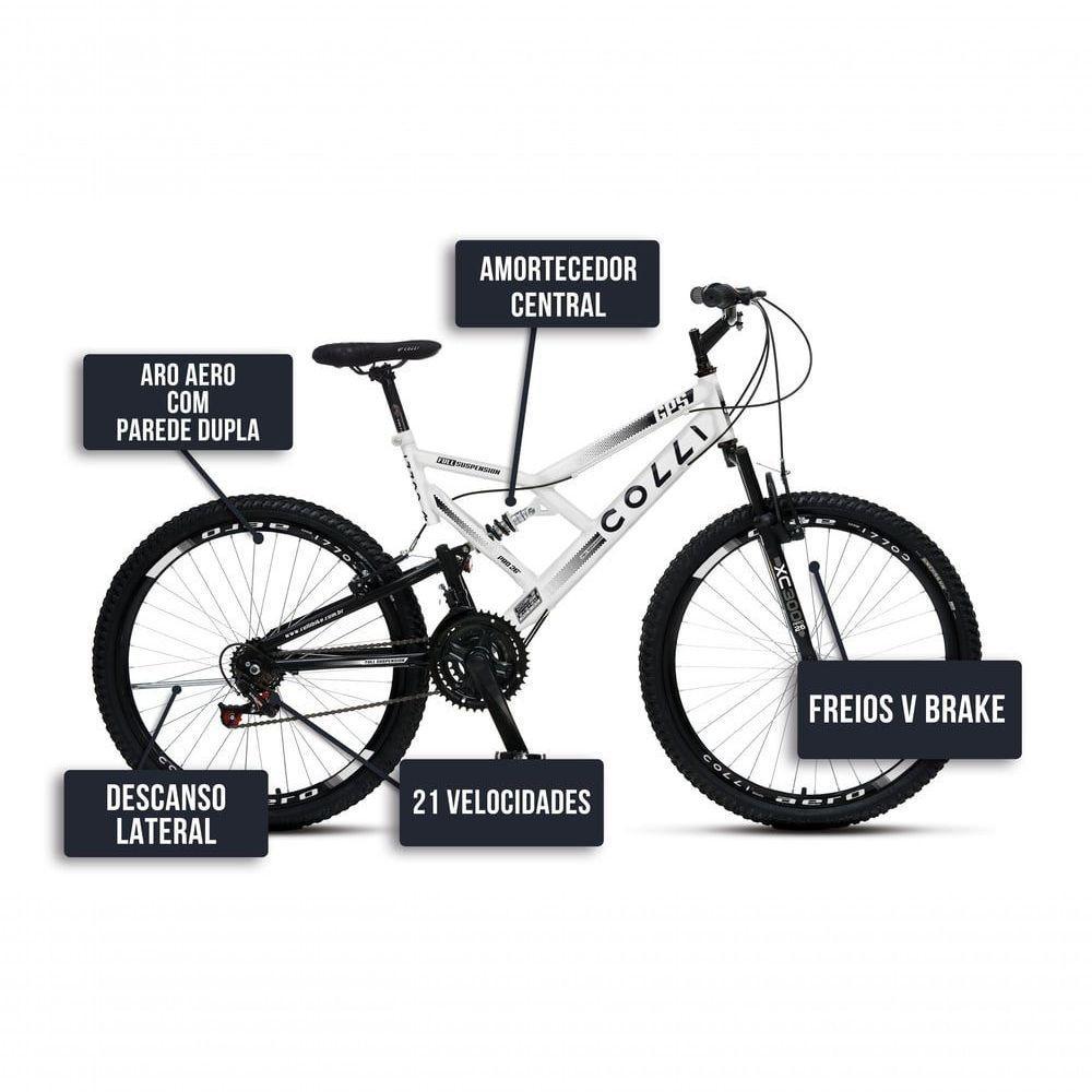 Bicicleta Gps 148 Dupla Suspensão E Freios V-brake, Aro 26 Aero, 36 Raias, 21 Marchas Colli Branco - 5
