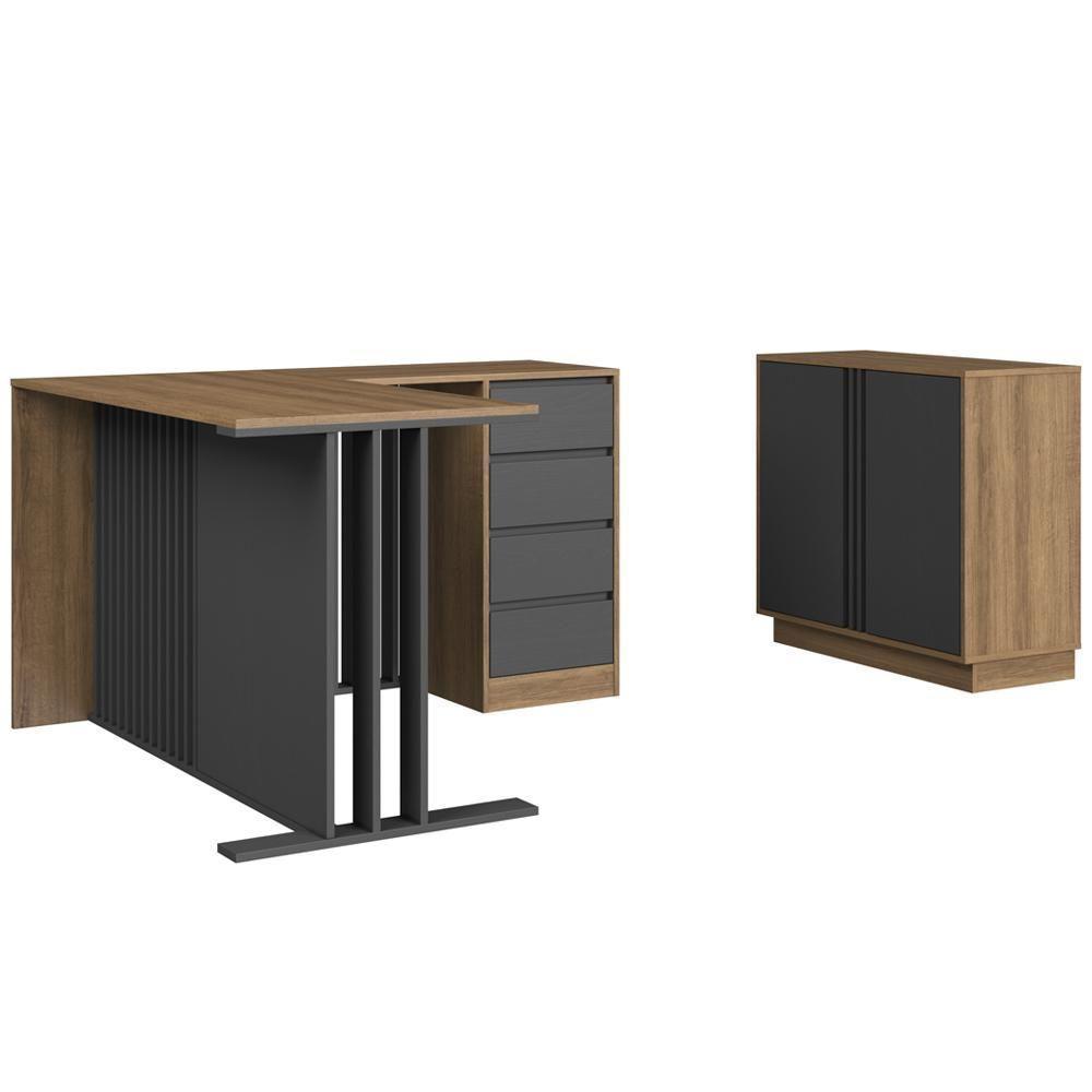 Mesa E Balcao Para Escritorio Office Cm8000 Faem Mel Grafite - 1