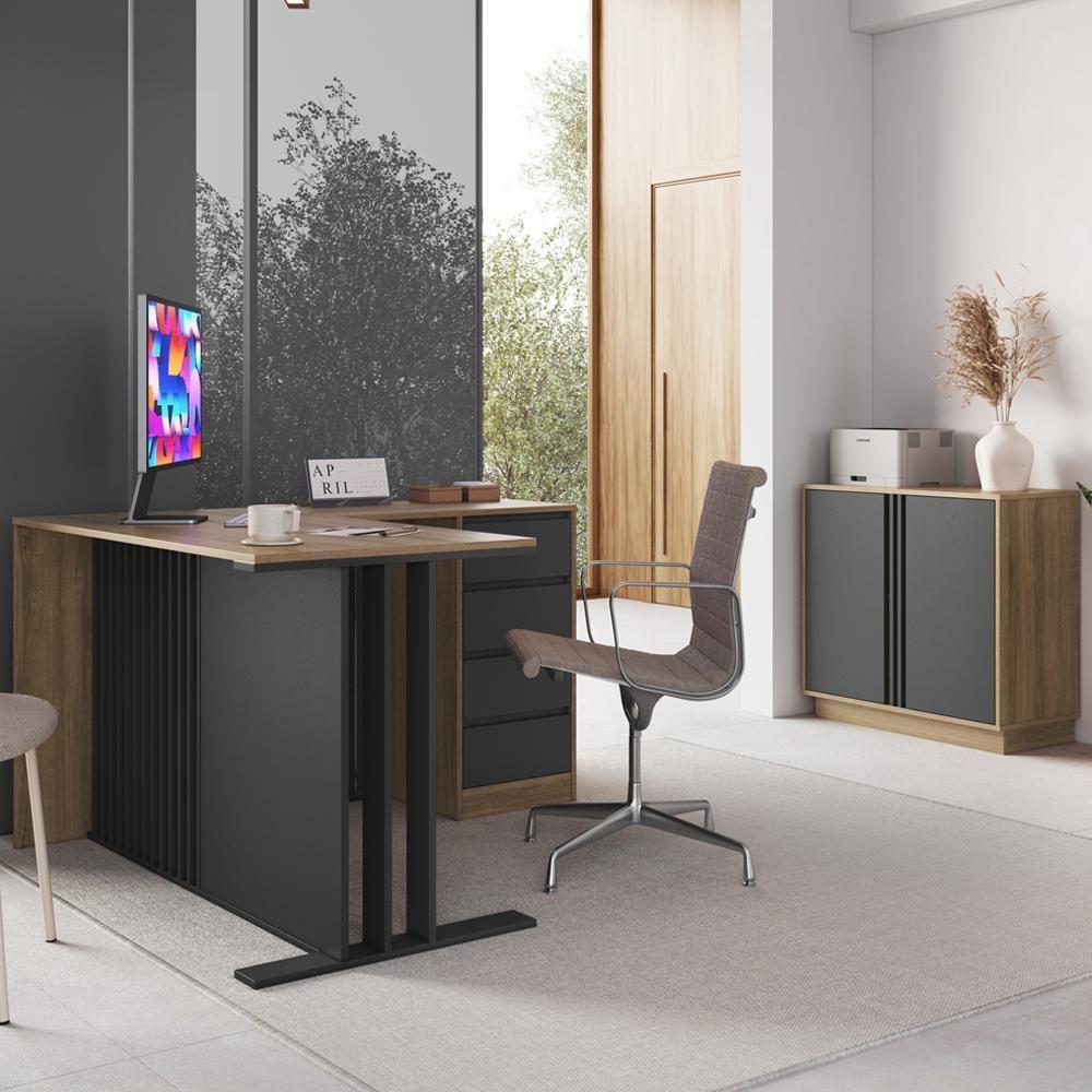 Mesa E Balcao Para Escritorio Office Cm8000 Faem Mel Grafite - 2