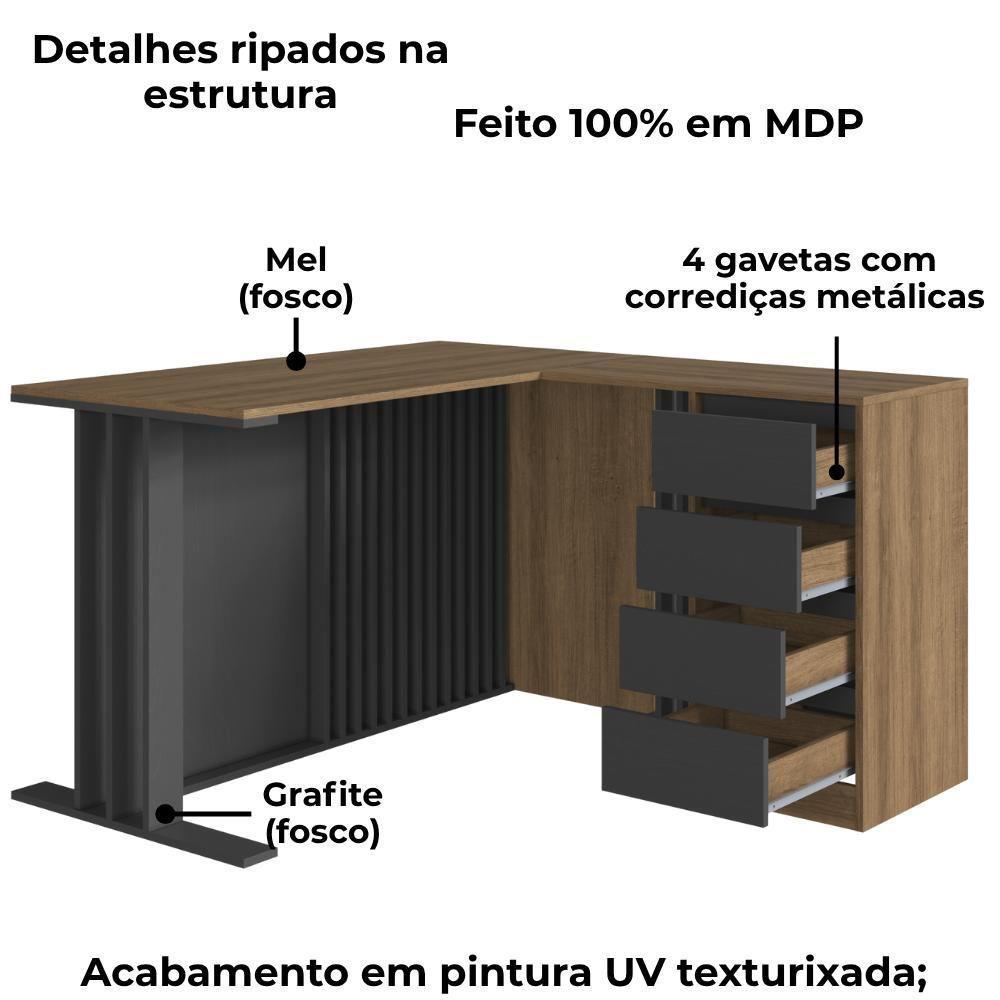 Conjunto Escritorio 3 Peças Office Cm5020 Faem Mel Grafite - 6