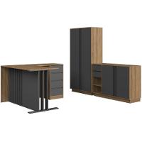 Conjunto Escritorio 3 Peças Office Cm5020 Faem Mel Grafite - 1