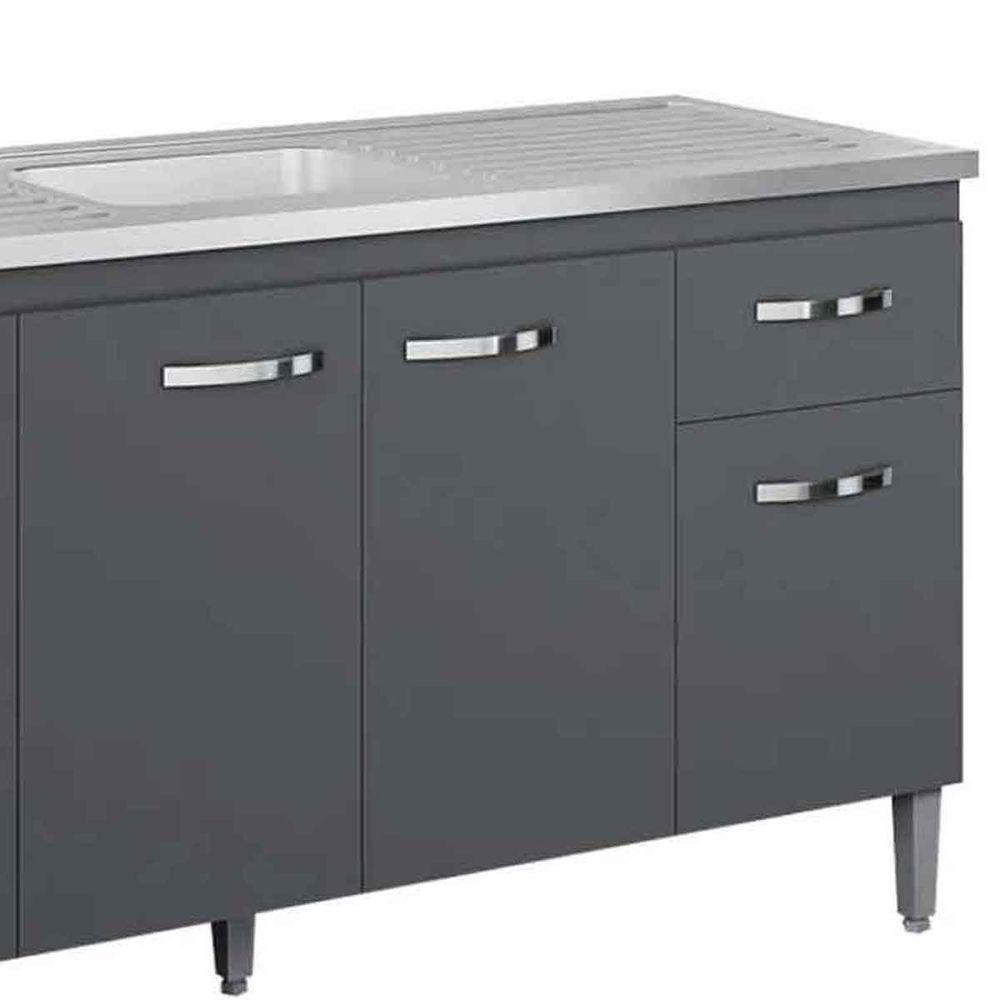 Balcão de Pia Para Cozinha 150 Cm Graziela 4 Portas 1 Gaveta Cinza - 3