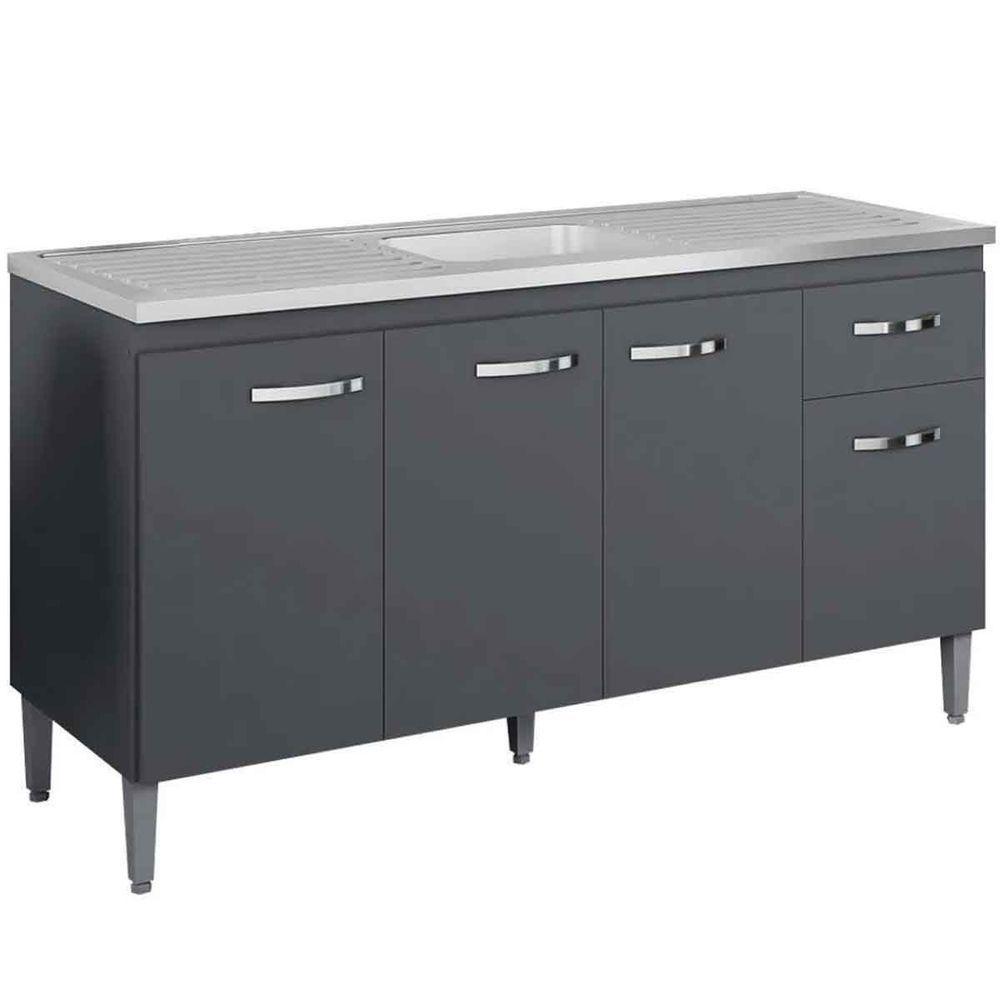 Balcão de Pia Para Cozinha 150 Cm Graziela 4 Portas 1 Gaveta Cinza - 7
