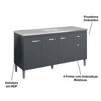 Balcão de Pia Para Cozinha 150 Cm Graziela 4 Portas 1 Gaveta Cinza - 2