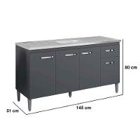 Balcão de Pia Para Cozinha 150 Cm Graziela 4 Portas 1 Gaveta Cinza - 8