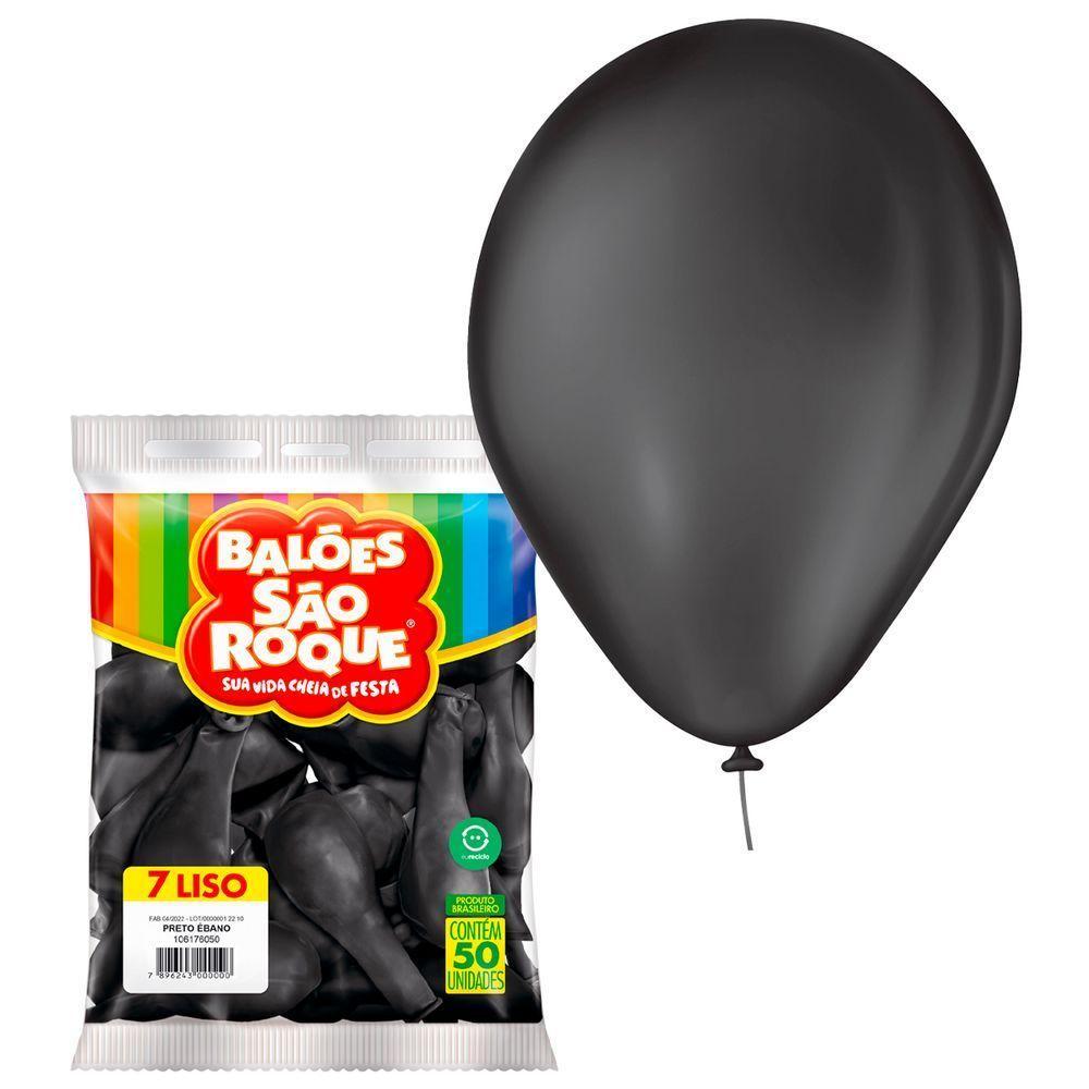 Balão São Roque Preto ébano Liso 7 Polegadas - 50 Unidades - 3