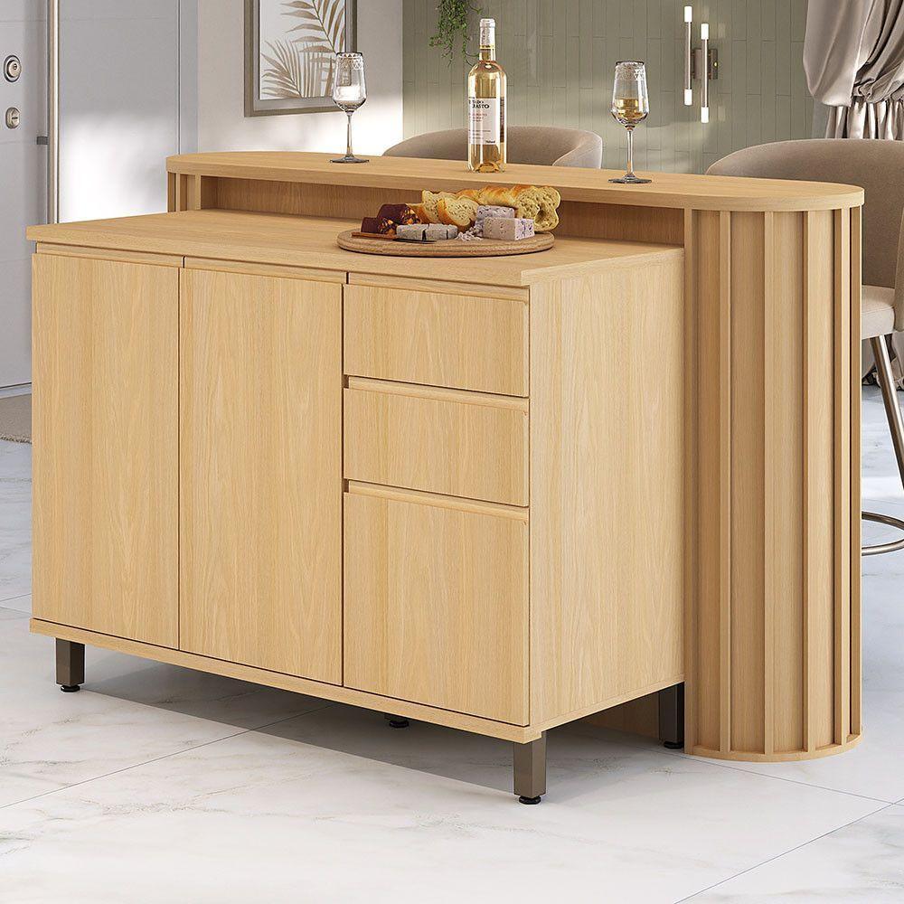 Bancada Cozinha 144cm Com Tampo Para Ilha E Balcão 120cm Aura Carvalho - 2